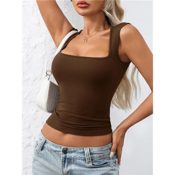 Women's Square Neck Tank Tops Basic Fitted Cami Summer Going Out Top - Picture 3 of 7